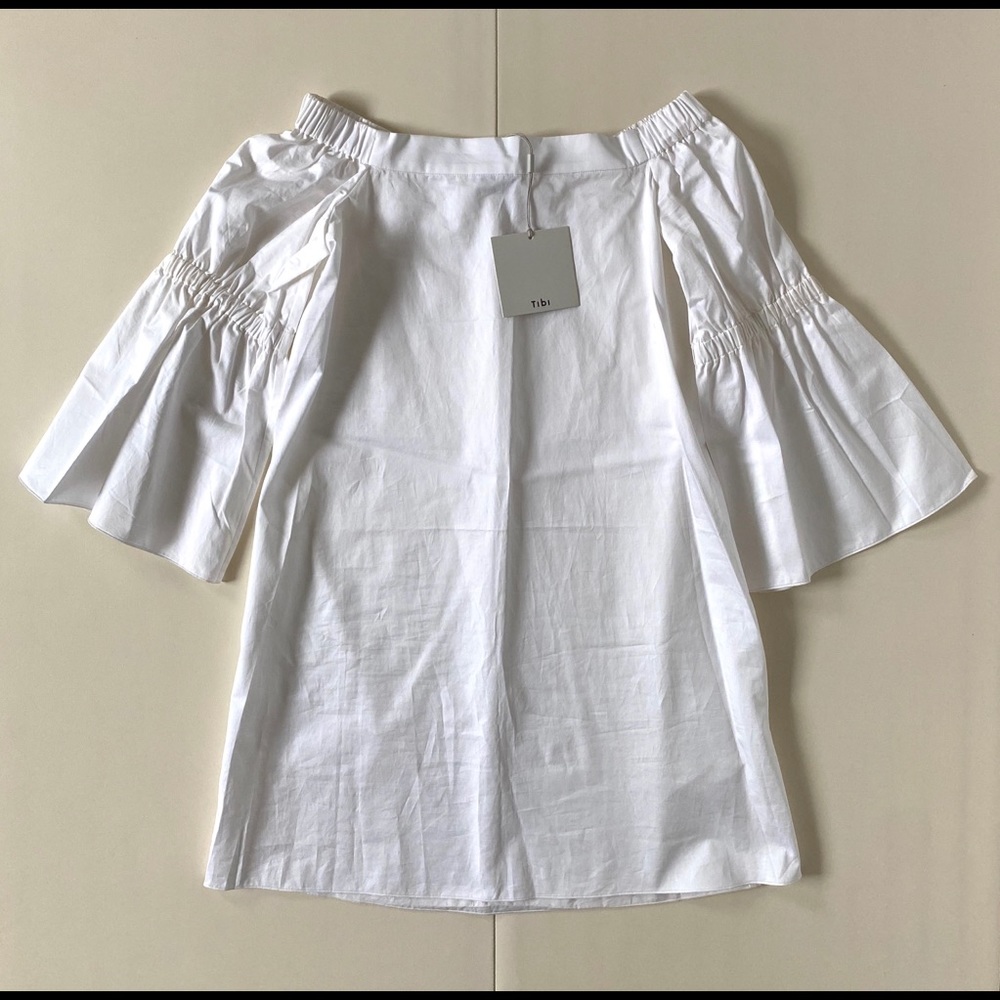 TIBI Satin Poplin Bell Sleeve Dress Pockets Detail White Size 00